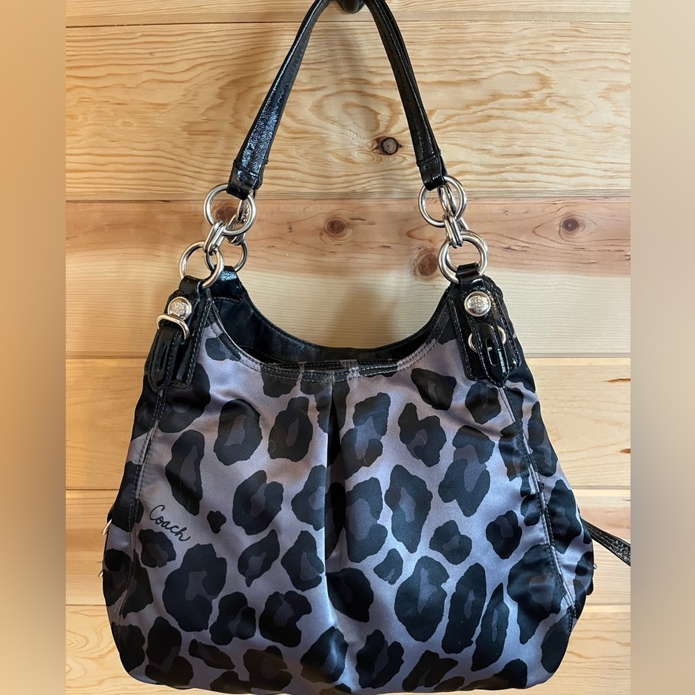 Coach Black and Gray Animal Print Hobo Bag
